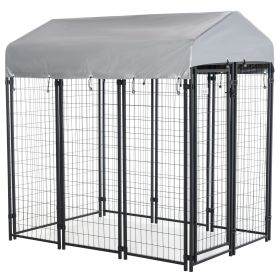 Pawhut 6' x 4' x 6' Large Dog Kennel Outdoor, Heavy Duty Dog Kennel with UV-Resistant Oxford Cloth Roof & Secure Lock, Black