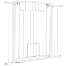PawHut 30"-41" Extra Wide Walk Through Dog Gate w/ Cat Door, 3-Inch & 5.5-Inch Extension Kits, 37" High