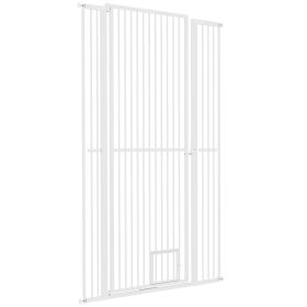 PawHut 67" Extra Tall Pet Gate, 30"-41" Dog Gate with Cat Door, 1.4" Narrow Gap, 2.8" and 5.5" Extension, for Doorway, Hallway