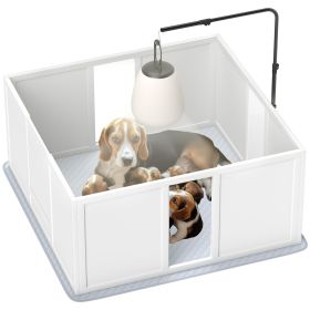 PawHut Whelping Box for Dogs, Newborn Puppy Supplies with Retractable Light Stand, Waterproof Pee Pad